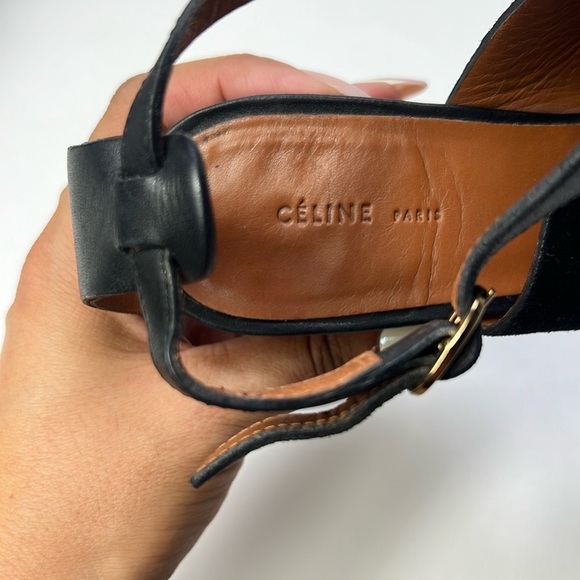 Celine Crosta Black Calf 35.5 T Strap Sandals Original - Picture 6 of 9
